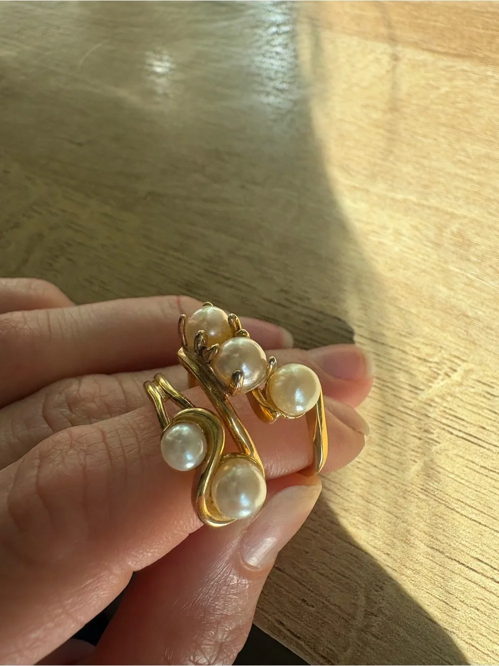 Set of 3 Gold Pearl Accent Rings - Women Jewelry